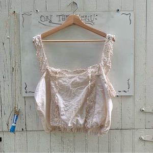Sold Handmade vintage cream tablecloth crop blouse size XL-2X